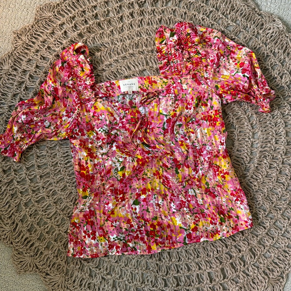 Sezane | Floral Metallic Thread Vibrant Blouse
